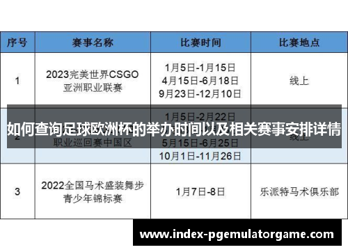 如何查询足球欧洲杯的举办时间以及相关赛事安排详情